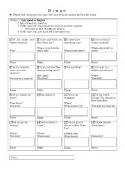 English Worksheet: Winter Vacation Speaking Bingo