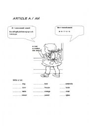 English Worksheet: Article a- an
