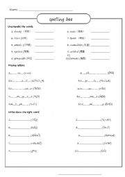 English Worksheet: spelling bee