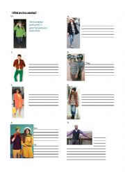 English Worksheet: Clothing - What are they wearing?