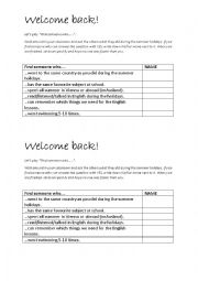 English Worksheet: welcome back activity