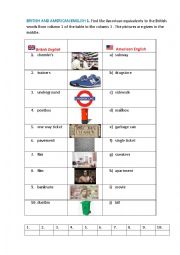 English Worksheet: British and American English 1