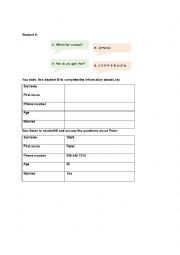 English Worksheet: Personal information speaking card