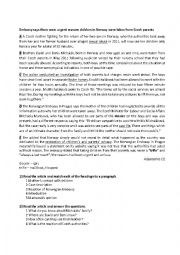 English Worksheet: Embassy says there were urgent reasons children in Norway were taken from Czech parents