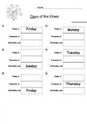English Worksheet: Today, Yesterday, Tomorrow - Days of the Week 