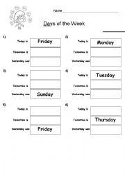 Days of the Week Yesterday and Tomorrow Worksheet / Worksheet