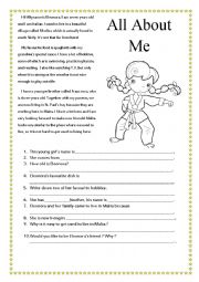 English Worksheet: All about me- comprehension 