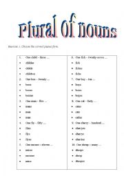English Worksheet: Plural of nouns. Test.