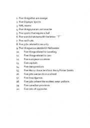 English Worksheet: GIVE ME 5