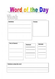 English Worksheet: Interactive Dictionary - Word Work