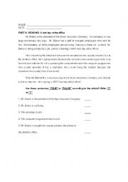 English Worksheet: Reading passage_problems at the office