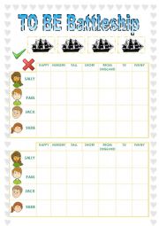 TO BE - Battleship GAME , speaking activity EDITABLE