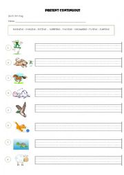 English Worksheet: present continuous and animals