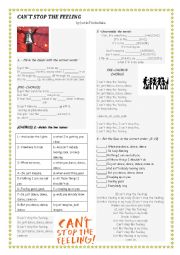 English Worksheet: CANT STOP THE FEELING by Justin Timberlake