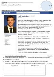 English Worksheet: Reading comprehension : Mark Zuckerberg