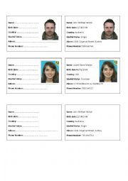 English Worksheet: Completing ID cards