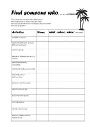 English Worksheet: Find someone who vacation