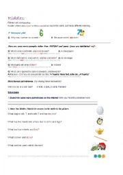 English Worksheet: Riddles, Puns and Palindromes