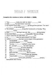 English Worksheet: WAS/WERE