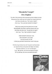 English Worksheet: You look wonderful today- Eric Clapton