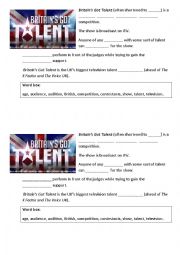 English Worksheet: Britains go talent 