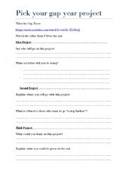 English Worksheet: Pick your gap year project