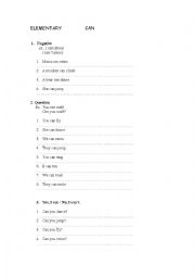 English Worksheet: modals :can
