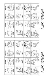 English Worksheet: animals lotto game