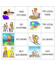 English Worksheet: Travel activities memory game