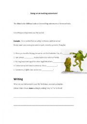 Adventure Defiition Worksheet