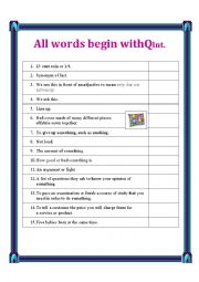 English Worksheet: All the words begin with Q intermediate
