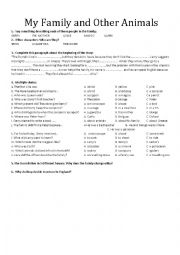 My family and other Animals - Comprehension activities - ESL worksheet by  millyargentina
