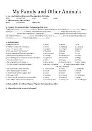 English Worksheet: My family and other Animals - Comprehension activities