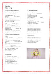 English Worksheet: Rita Ora - Your Song