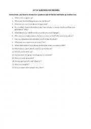 English Worksheet: LIST OF QUESTIONS ABOUT CHILDHOOD