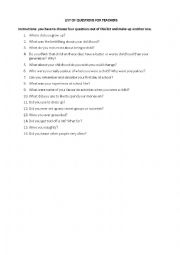 English Worksheet: LIST OF QUESTIONS ABOUT CHILDHOOD