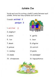 English Worksheet: Syllable Zoo