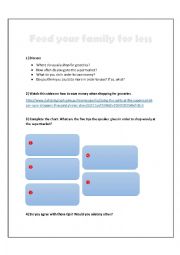 English Worksheet: Feed Your Family for Less - VIDEO LESSON - Listening, speaking and writing.