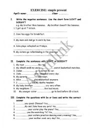 English Worksheet: EXERCISE SIMPLE PRESENT