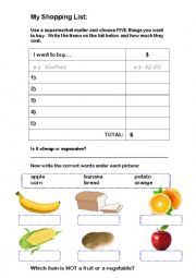 English Worksheet: My Shopping List