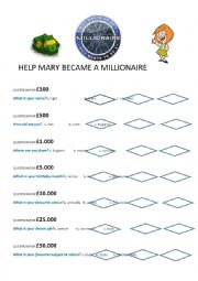 English Worksheet: WHO WANTS TO BE A MILLIONAIRE