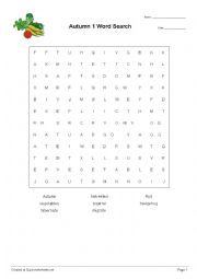 English Worksheet: Autumn Words - word search