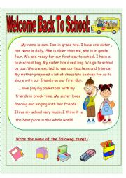 English Worksheet: Welcome back to school