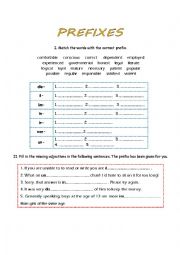 English Worksheet: Prefixes