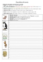 English Worksheet: Animals - Describing animals