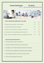 English Worksheet: Listening Comprehension: The Internet + Reading comprehension on Social Media