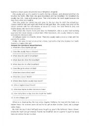 English Worksheet: daily routines short texts