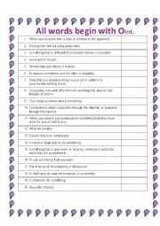 English Worksheet: All the words begin with O intermediate
