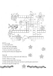 English Worksheet: sea animals crossword