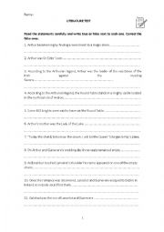 English Worksheet: How much do you know about King Arthur?